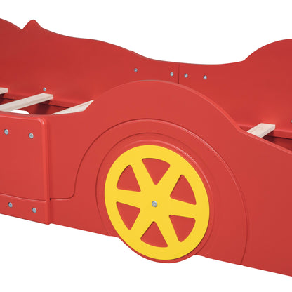 Twin Size Platform Bed Race Car Shaped With Wheels - Red