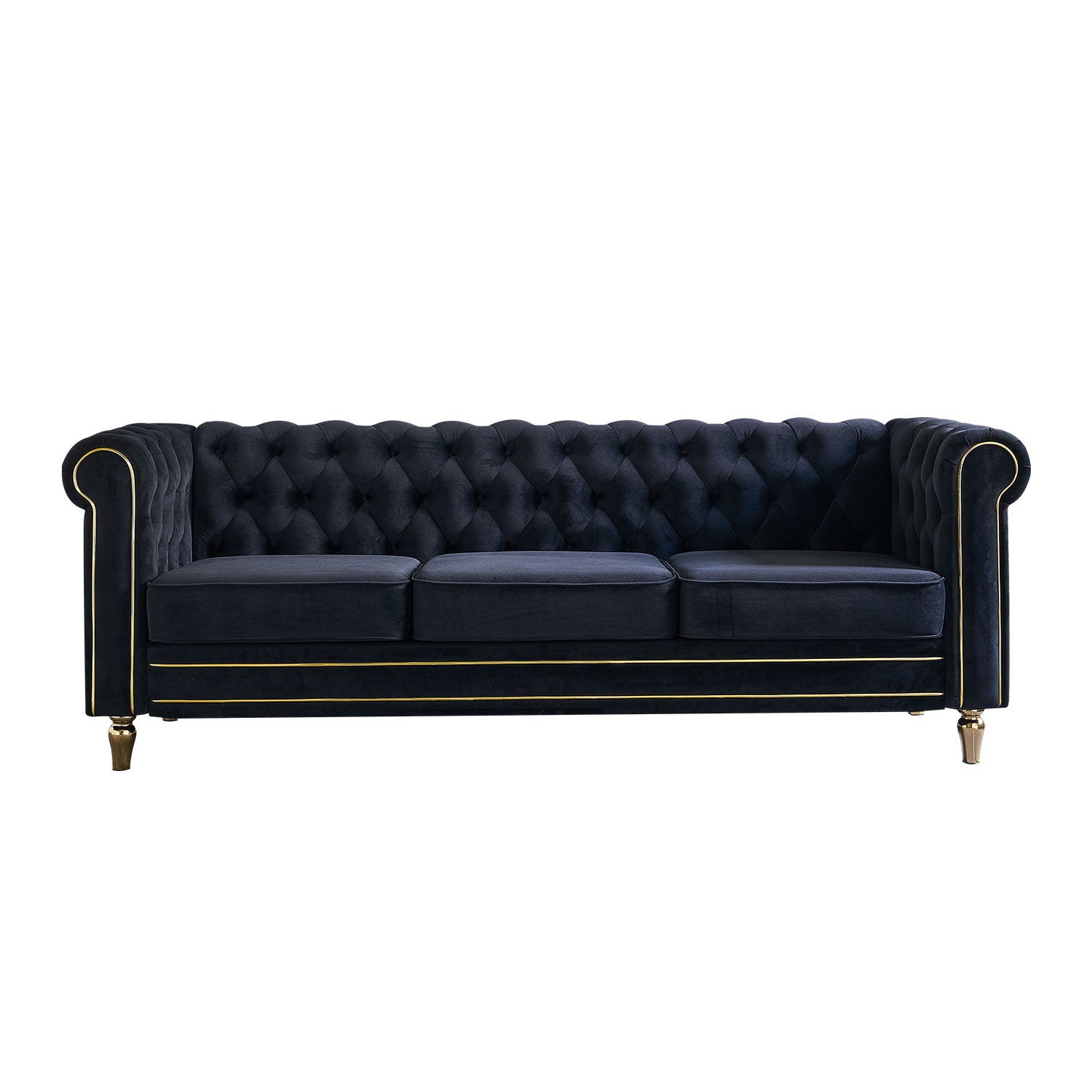 Chesterfield - Velvet Sofa 84.65" For Living Room - Black