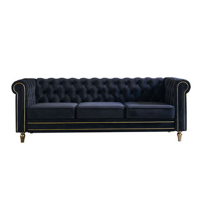 Chesterfield - Velvet Sofa 84.65" For Living Room - Black