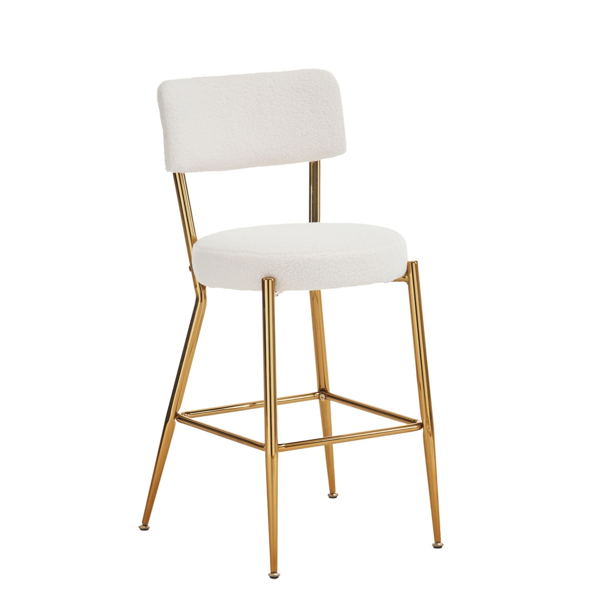 Modern Teddy Fabric Upholstered Bar Stools (Set of 2) - White / Gold