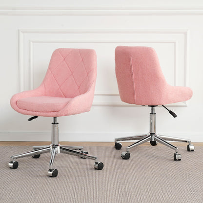 Modern Teddy Velvet Fabric Dining Chair With Golden Electroplated Legs, Soft And Comfortable, Adjustable And Space Saving - Pink