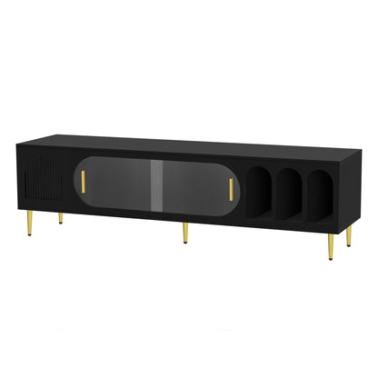 Modern TV Stand For Up To 70" TV, Entertainment Center TV Media Console Table, With 3 Shelves And 2 Cabinets, TV Console Cabinet Furniture For Living Room - Black