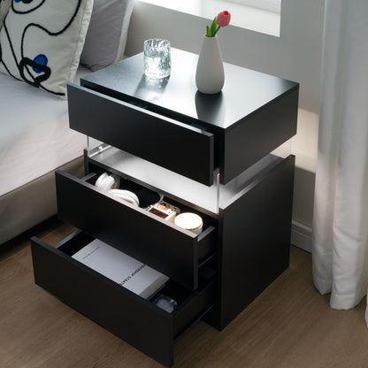 Led Nightstands 3 Drawer Dresser For Bedroom End Table With Acrylic Board LED Bedside Tables For Bedroom Living Room Bedside Furniture - Black