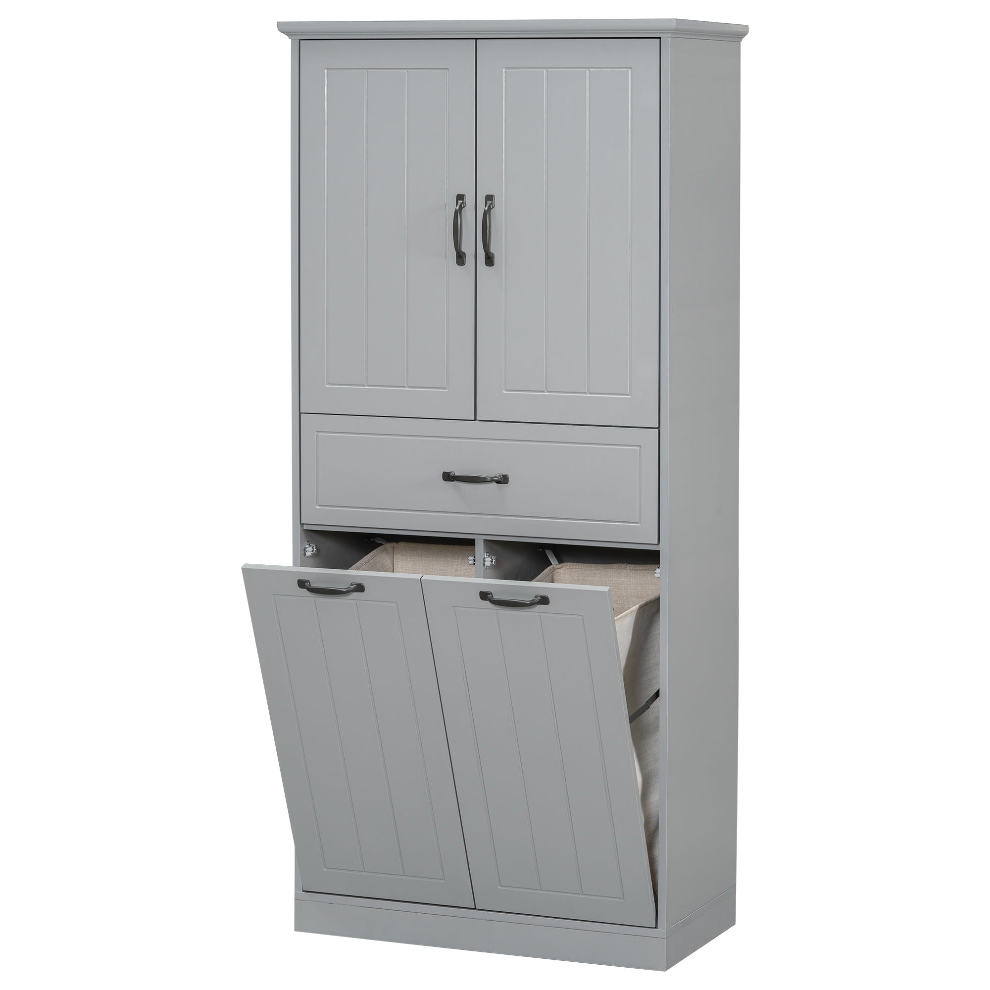 Stylish Bathroom Storage Cabinet With 2 Laundry Baskets - Gray