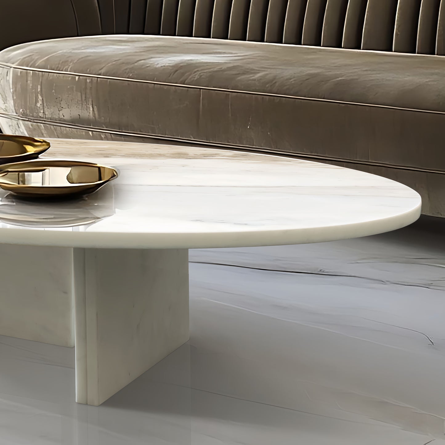 Snow Mountain Marble Coffee Table, Living Room Table, Unique Stone Design - White / Natural