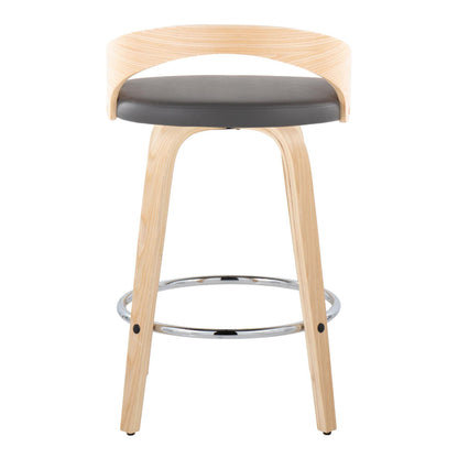 Grotto - Contemporary Fixed Height Counter Stool With Swivel With Round Footrest (Set of 2) - Natural / Gray