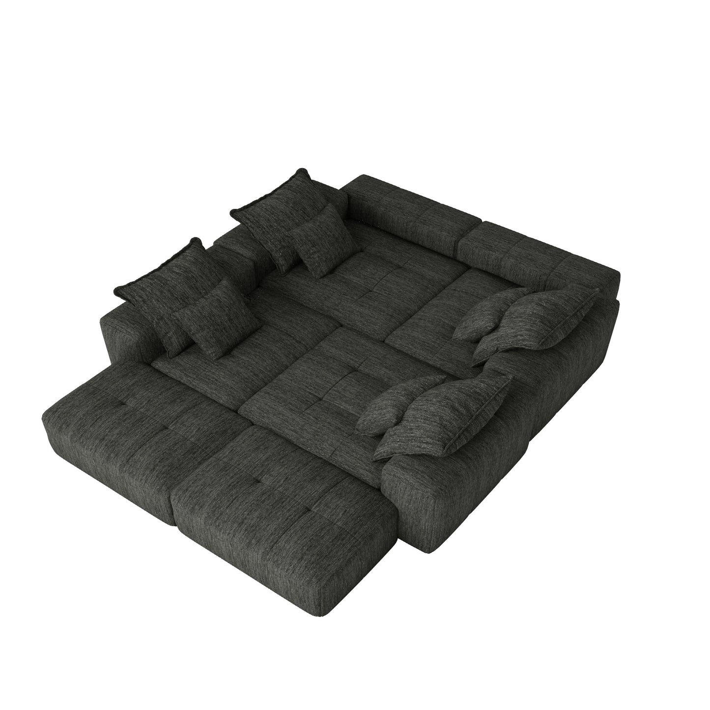 Modern Oversized Modular Sectional Sofa, Sparkling Chenille Fabric Soft Cushion Sofa With 8 Pillows, 8 Pieces Diy Combination Tufted Sofa, No Assembly Required - Black