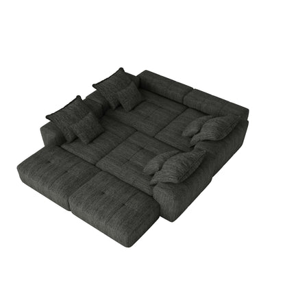 Modern Oversized Modular Sectional Sofa, Sparkling Chenille Fabric Soft Cushion Sofa With 8 Pillows, 8 Pieces Diy Combination Tufted Sofa, No Assembly Required - Black