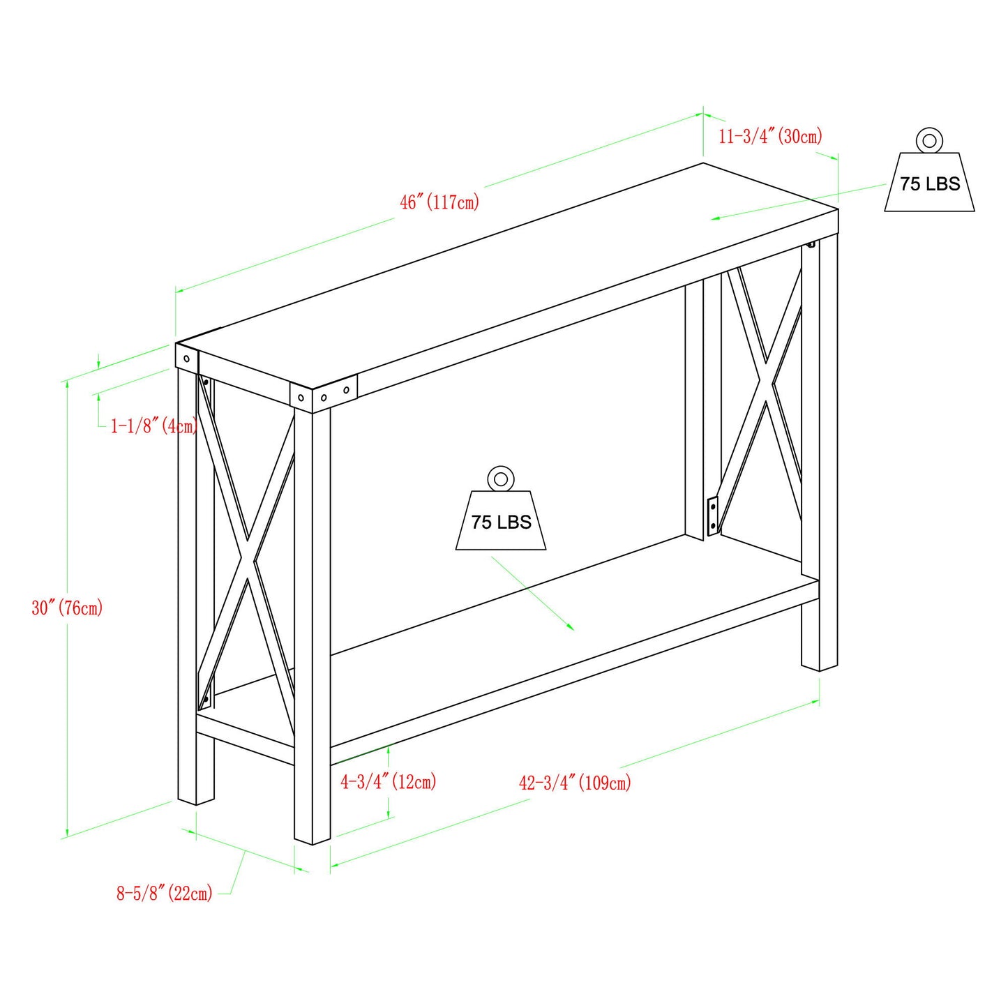Modern Farmhouse X Entry Table With Lower Shelf - White Oak