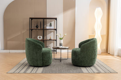 Chenille Fabric Swivel Accent Armchair Barrel Chair With Black Powder Coating Metal Ring - Green