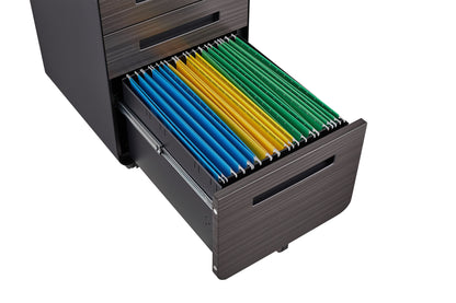 3 Drawer Mobile File Cabinet Under Desk Office, Simple Style Versatile Storage Cabinet, 5 Wheel Design Anti-Tilting Cold Rolled Steel Waterproof Moisture-Proof - Black