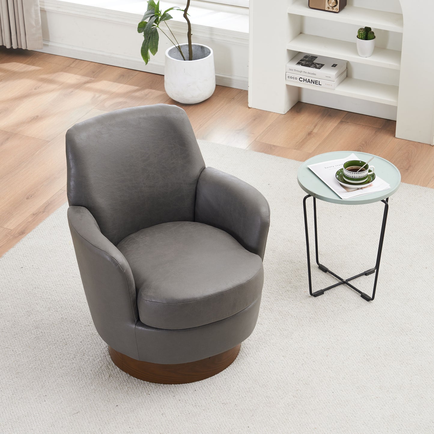 Swivel Barrel Chair, Swivel Accent Chairs Armchair For Living Room, Reading Chairs For Bedroom Comfy, Round Barrel Chairs With Gold Stainless Steel Base - Gray