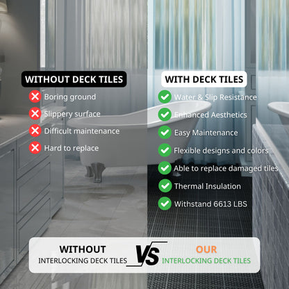 Interlocking Deck Tiles Plastic Waterproof Outdoor All Weather Anti-Slip Bathroom Shower Balcony Porch Strong Weight Capacity Upto 6613 Lbs, Rosette Pattern Pack Of 12 - Black