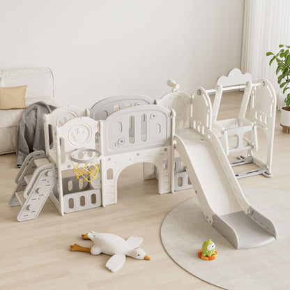 Versatile Toddler Slide With 11 - 1 Activity Center - Gray / Ivory