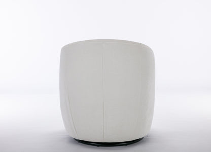 Chenille Fabric Swivel Accent Armchair Barrel Chair With Black Powder Coating Metal Ring - Ivory