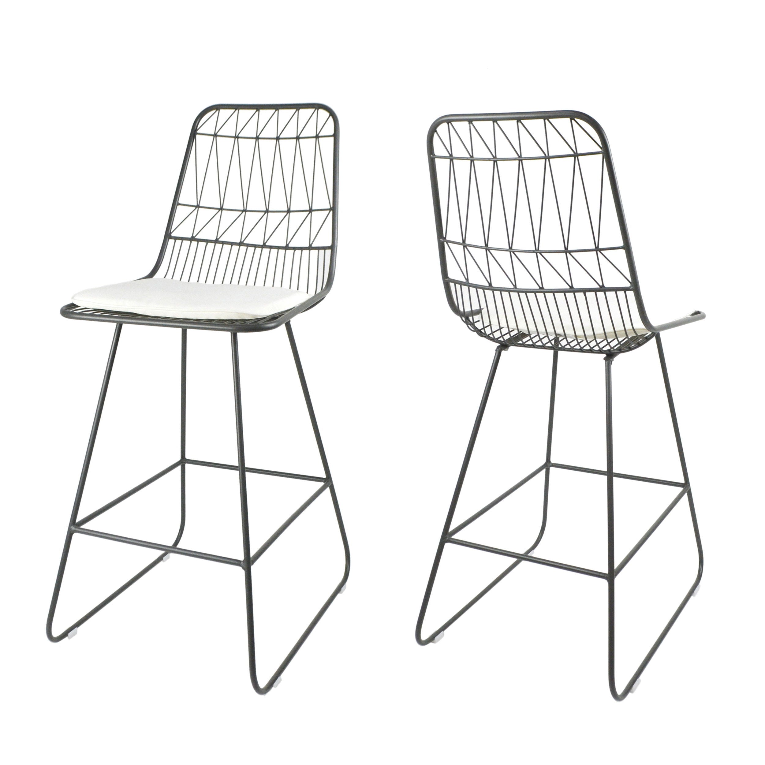 Yearning - Iron Counter Stool With Water Resistant Cushion - Gray / Ivory