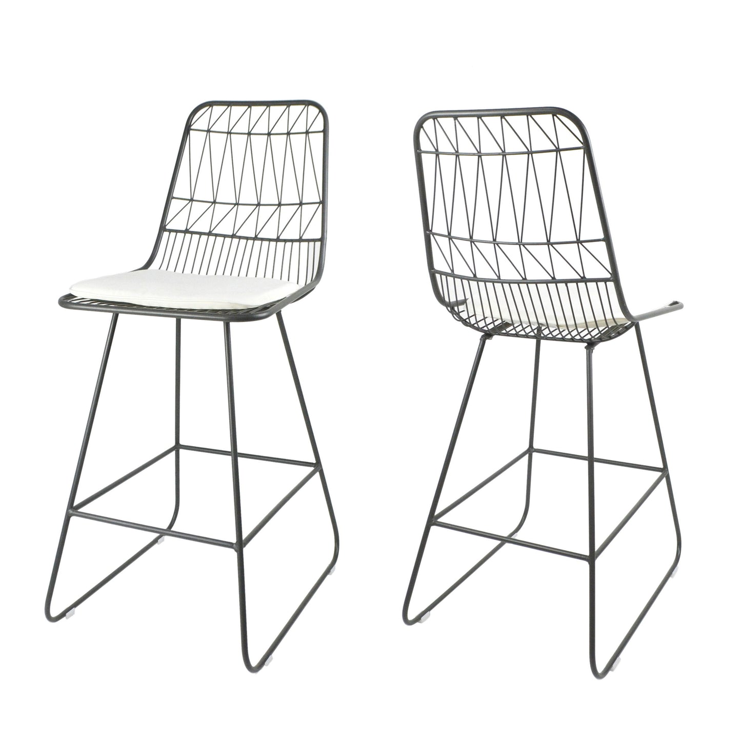 Yearning - Iron Counter Stool With Water Resistant Cushion - Gray / Ivory
