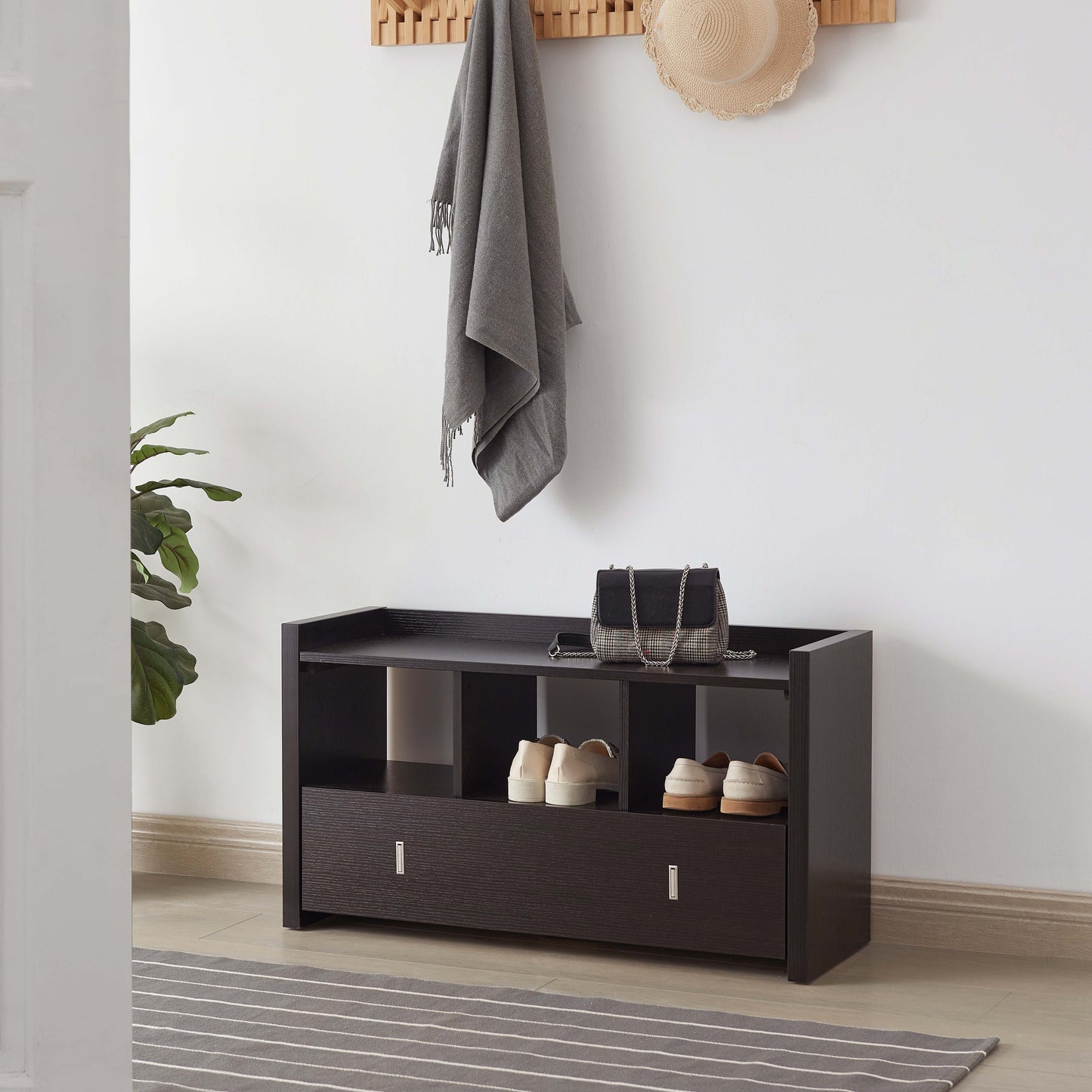 Shoe Entry Bench With Drawer, Shoe Storage Organizer - Red Cocoa