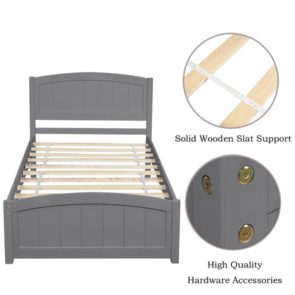 Twin Platform Bed With Headboard, Footboard And Slat Support - Gray