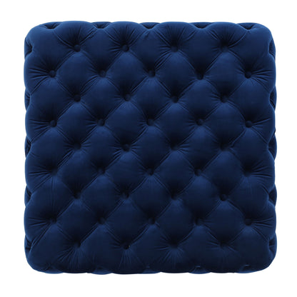 Modern Glam Ottoman With Velvet Upholstery And Button Tufted Design - Navy Blue