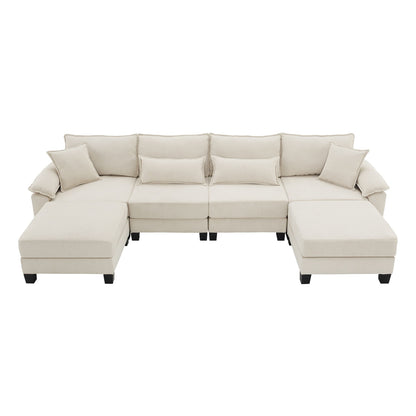 Wide Seat Modular Sectional Bed Sleeper Couch Set With Armrest Pillow 6 Seat, Free Combination Sofa With Ottomans Oversized - Beige