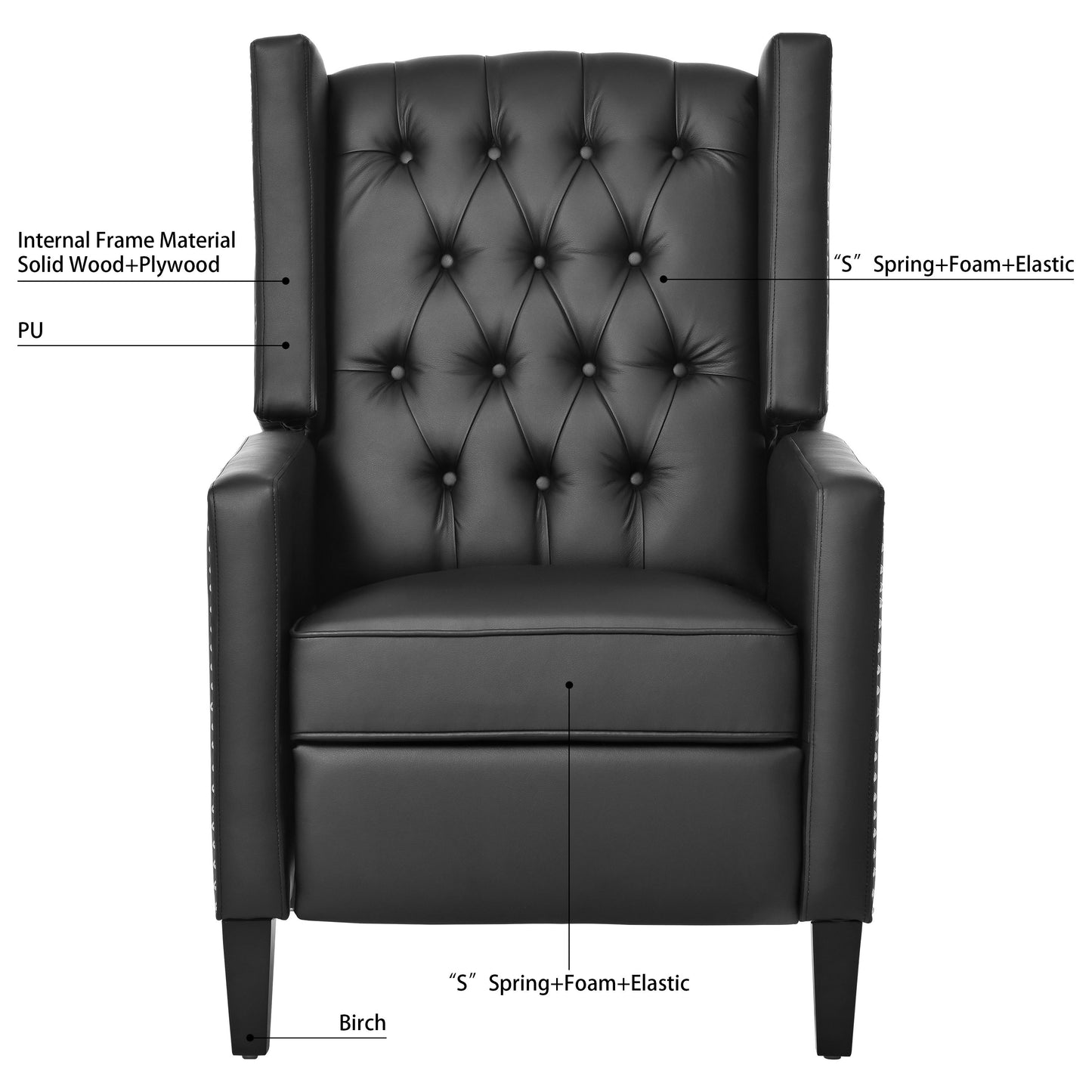 Wide Manual Wing Chair Recliner - Black
