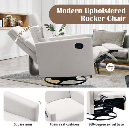 Modern Upholstered Rocker Nursery Chair Plush Seating Glider Swivel Recliner Chair - Beige
