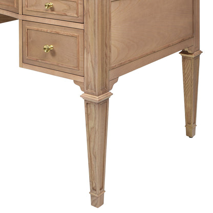 Dauphin - Gold Accent 5 Drawer Executive Desk - Natural Brown