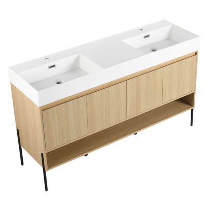 Modern 60" Bathroom Vanity Combo With Single Resin Sink And Storage Cabinet - Oak