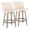 Toriano - Mid-Century Modern Fixed Height Counter Stool With Swivel With Round Footrest (Set of 2) - Whitewashed / Cream