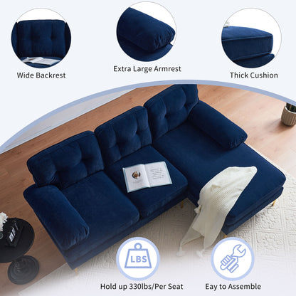 Modern L Shaped Sectional Sofa For Living Room And Bedroom - Blue