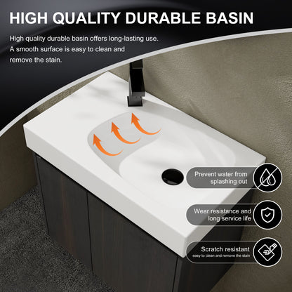 Modern 24" Bathroom Vanity With Ceramic Basin, Wall Mounted Sink Combo Cabinet - Black