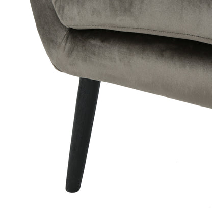 Modern Velvet Arm Chair With Tufted Wingback Design - Gray
