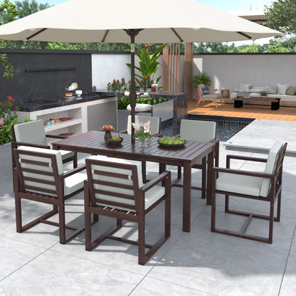 Patio Dining Set Outdoor Dining Table And Chair Set With And Removable Cushions For Patio, Backyard, Garden - Dark Brown