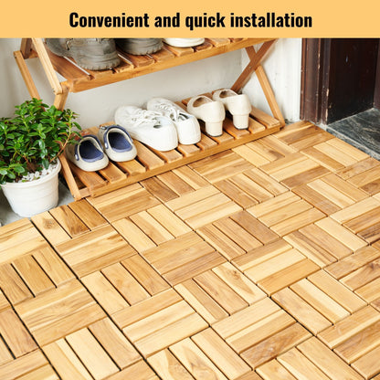 20 Piece Interlocking Deck Tiles Checker Pattern, Square Acacia Hardwood Outdoor Flooring For Patio, Bancony, Pool Side - Yellow