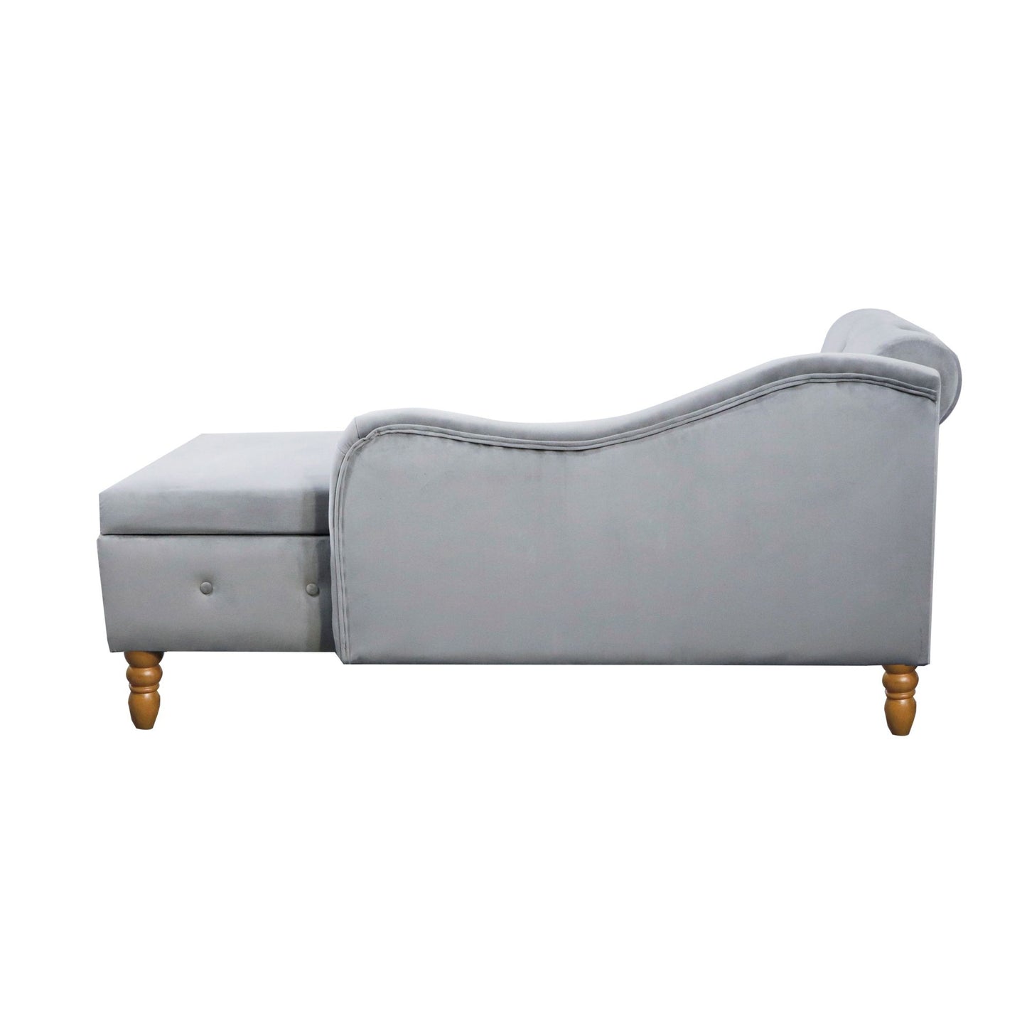 Chaise Lounge Indoor, Velvet Lounge Chair For Bedroom With Storage & Pillow, Modern Upholstered Rolled Arm Chase Lounge For Sleeping With Nailhead Trim For Living Room Bedroom Office - Gray