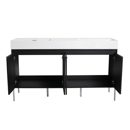 Deluxe 60" Freestanding Bathroom Vanity With Resin Double Sink - Dark Oak