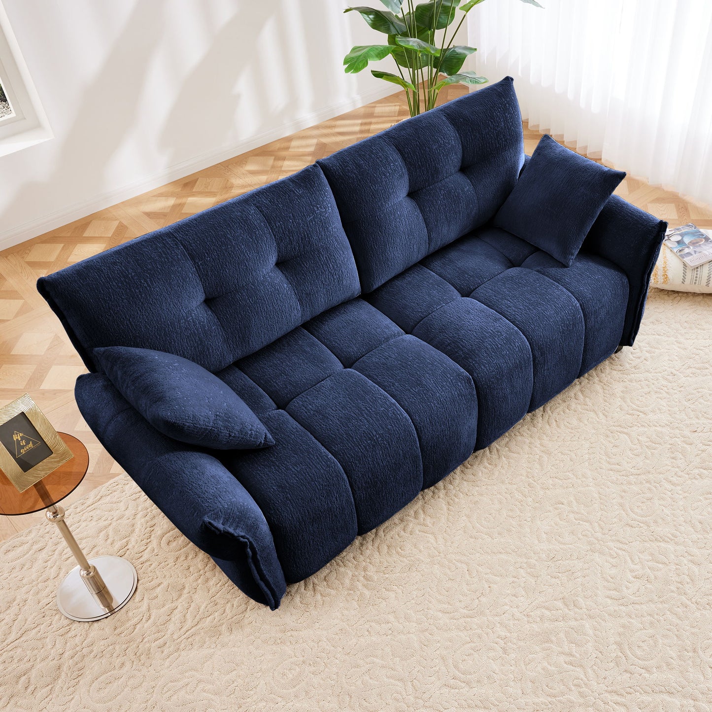 Modern Premium 2 Seater Sofa Ergonomic Design With High Resilience Foam Cushions - Blue
