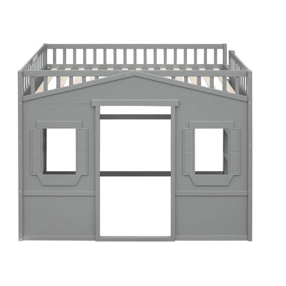Full Size House Loft Bed With Ladder - Gray
