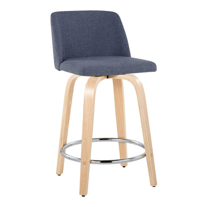 Toriano - Contemporary Fixed Height Counter Stool With Swivel With Round Footrest (Set of 2) - Natural / Blue
