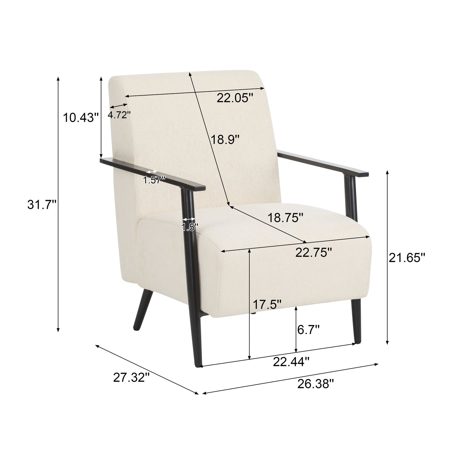 Modern Lounge Chair With Polyester Upholstery And Sturdy Metal Frame - Beige