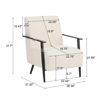 Modern Lounge Chair With Polyester Upholstery And Sturdy Metal Frame - Beige