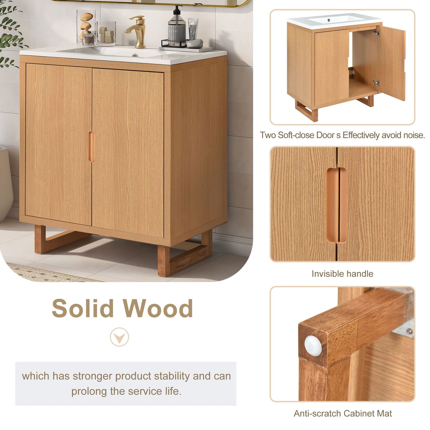 Bathroom Vanity Set With Sink, Combo Cabinet, Bathroom Storage Cabinet, Solid Wood Frame - Burly Wood