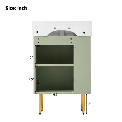 Bathroom Vanity, Combo Cabinet, Bathroom Storage Cabinet, Single Ceramic Sink, Left Side Storage - Green