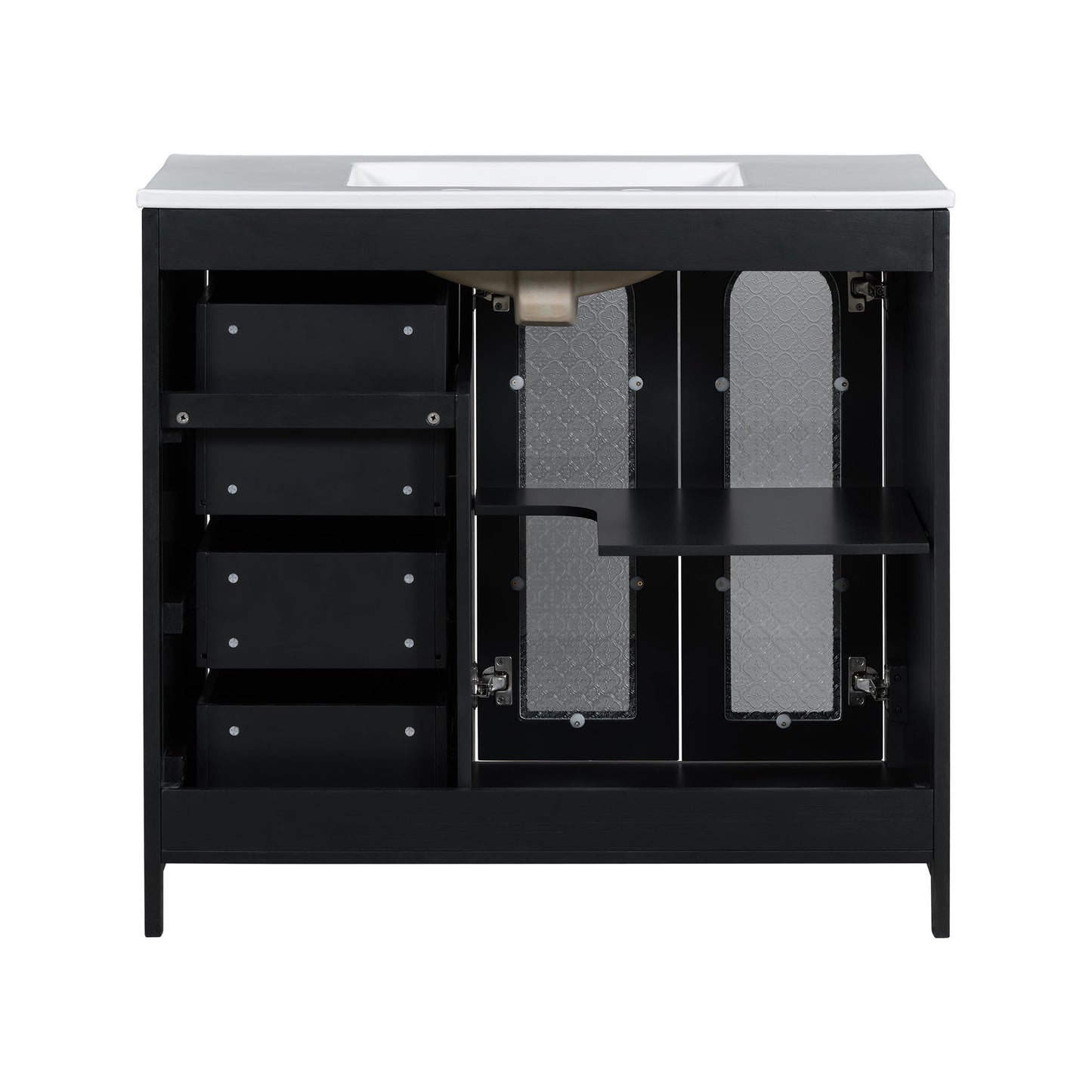 Bathroom Vanity With Two Soft Close Doors, Adjustable Shelves And Three Drawers - Black