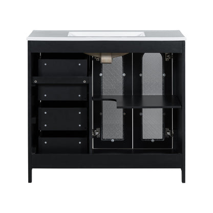 Bathroom Vanity With Two Soft Close Doors, Adjustable Shelves And Three Drawers - Black
