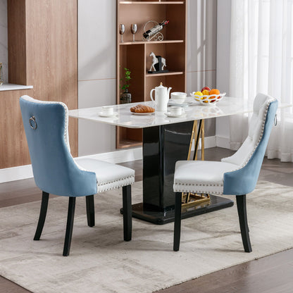 Nikki - Modern, High-End Tufted Solid Wood Contemporary And Velvet Upholstered Dining Chair With Wood Legs Nailhead Trim (Set of 2) - White / Light Blue
