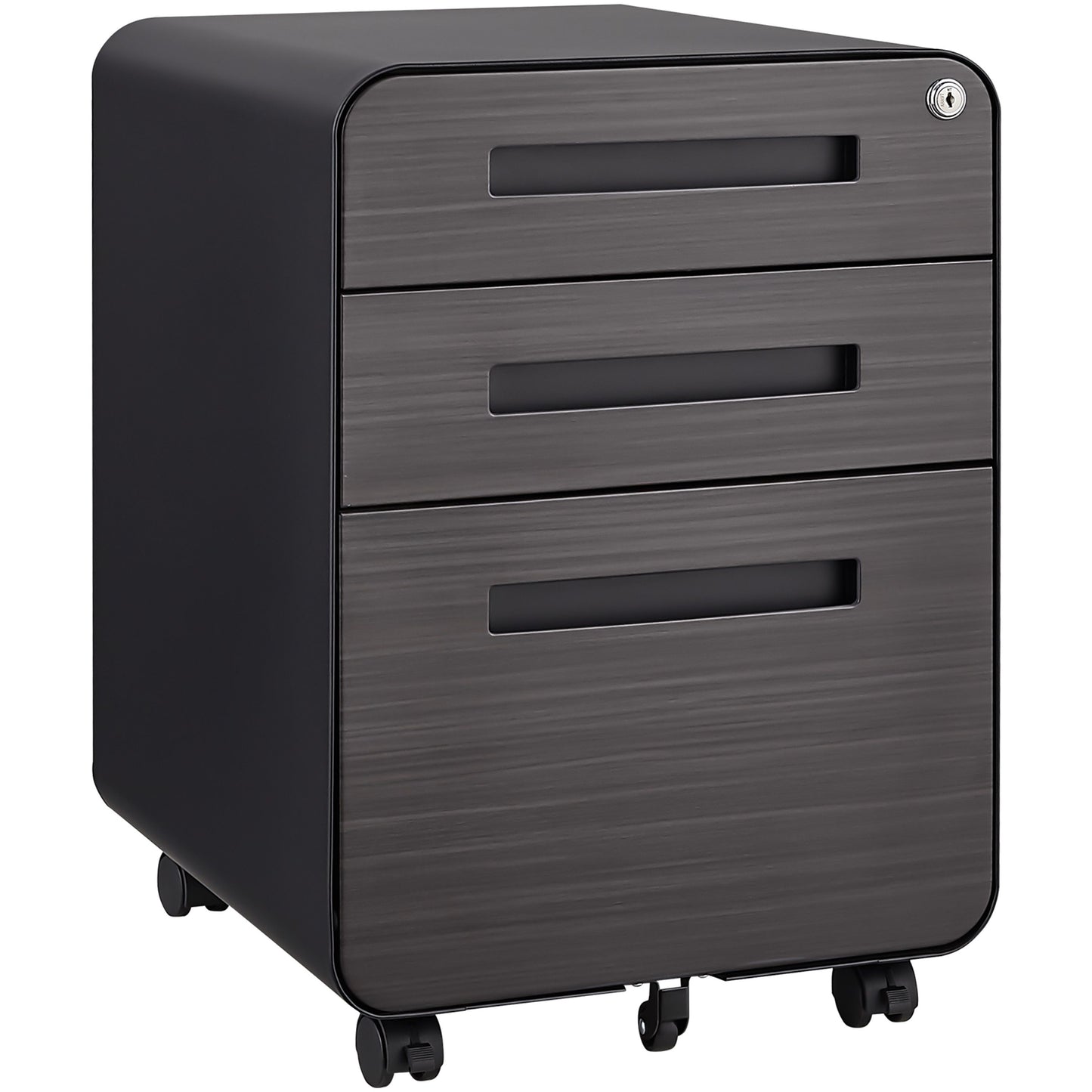 3 Drawer Mobile File Cabinet Under Desk Office, Simple Style Versatile Storage Cabinet, 5 Wheel Design Anti-Tilting Cold Rolled Steel Waterproof Moisture-Proof - Black