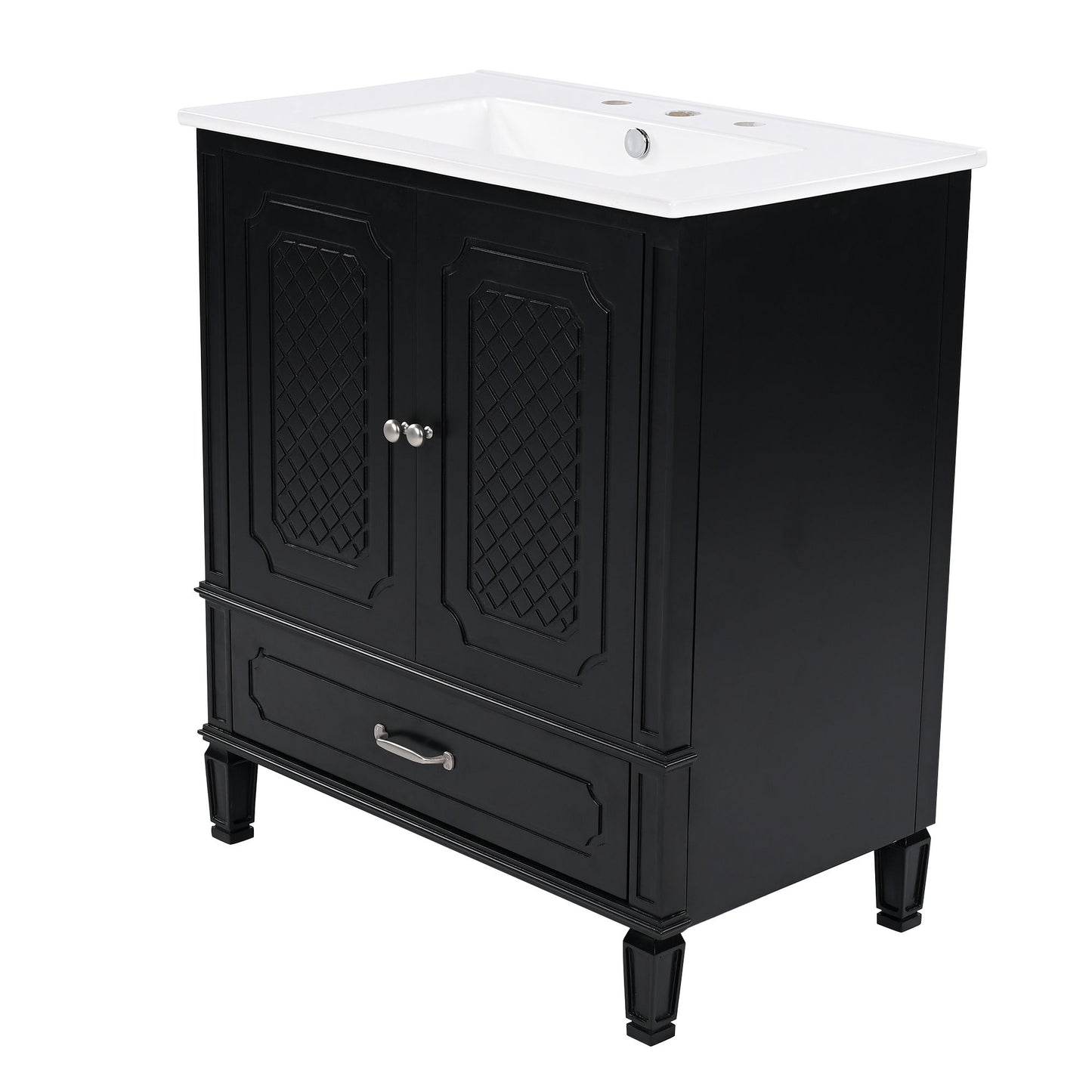 Vintage Style 30" Bathroom Vanity With Sink, Multi Functional Storage, Soft Closing Door - Black