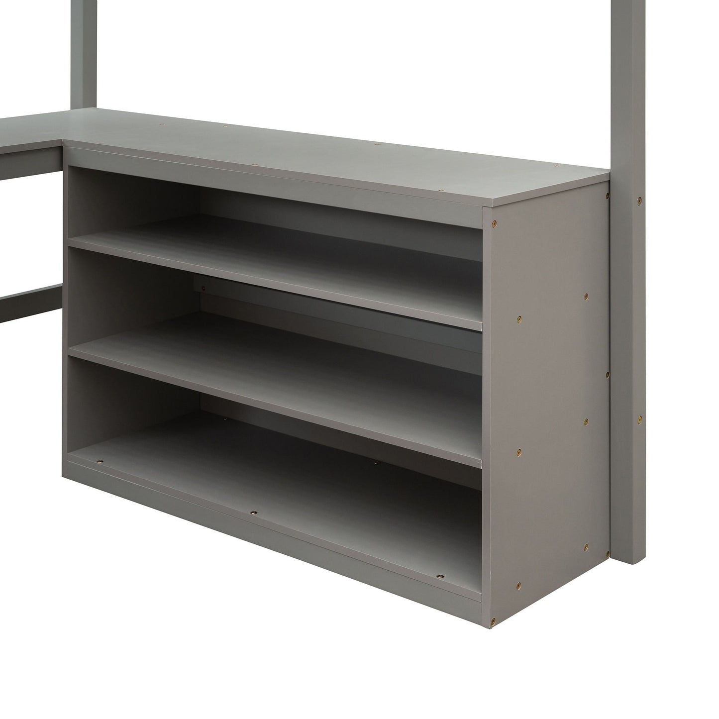 Full Size Loft Bed With Shelves With Desk - Gray